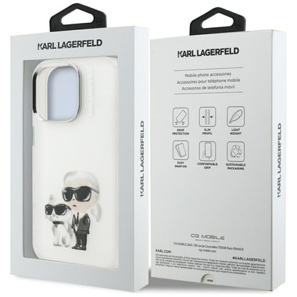 Hülle für Apple iPhone 16 Pro, Karl Lagerfeld, IML Aquarelle Logo Karl & Choupette, Weiß