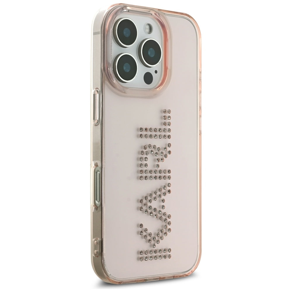 Étui pour Apple iPhone 16 Pro, Karl Lagerfeld, IML Rhinestones Pink Logo, Rose