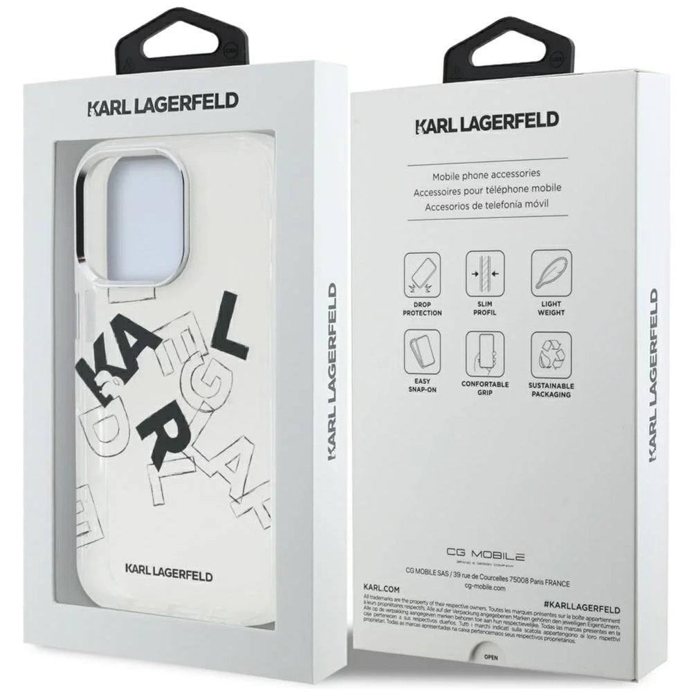 Étui pour Apple iPhone 16 Pro, Karl Lagerfeld, Logo Graphique Esquissé IML, Transparent