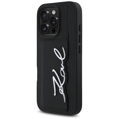 Hülle für Apple iPhone 16 Pro, Karl Lagerfeld, Metal Signature, Schwarz