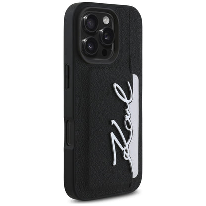 Hülle für Apple iPhone 16 Pro, Karl Lagerfeld, Metal Signature, Schwarz