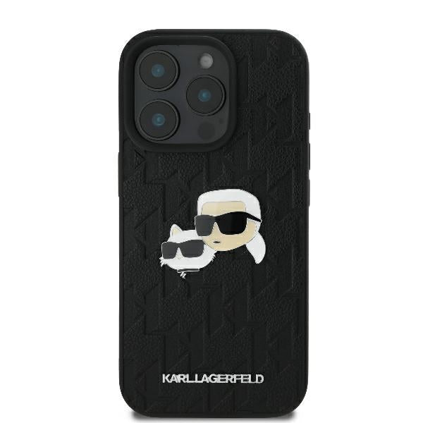 Case for Apple iPhone 16 Pro, Karl Lagerfeld, Monogram Karl & Choupette's Heads, Black