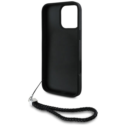 Housse pour Apple iPhone 16 Pro, Karl Lagerfeld, Logo Initial Matelassé & Bandoulière Chaîne, Noire