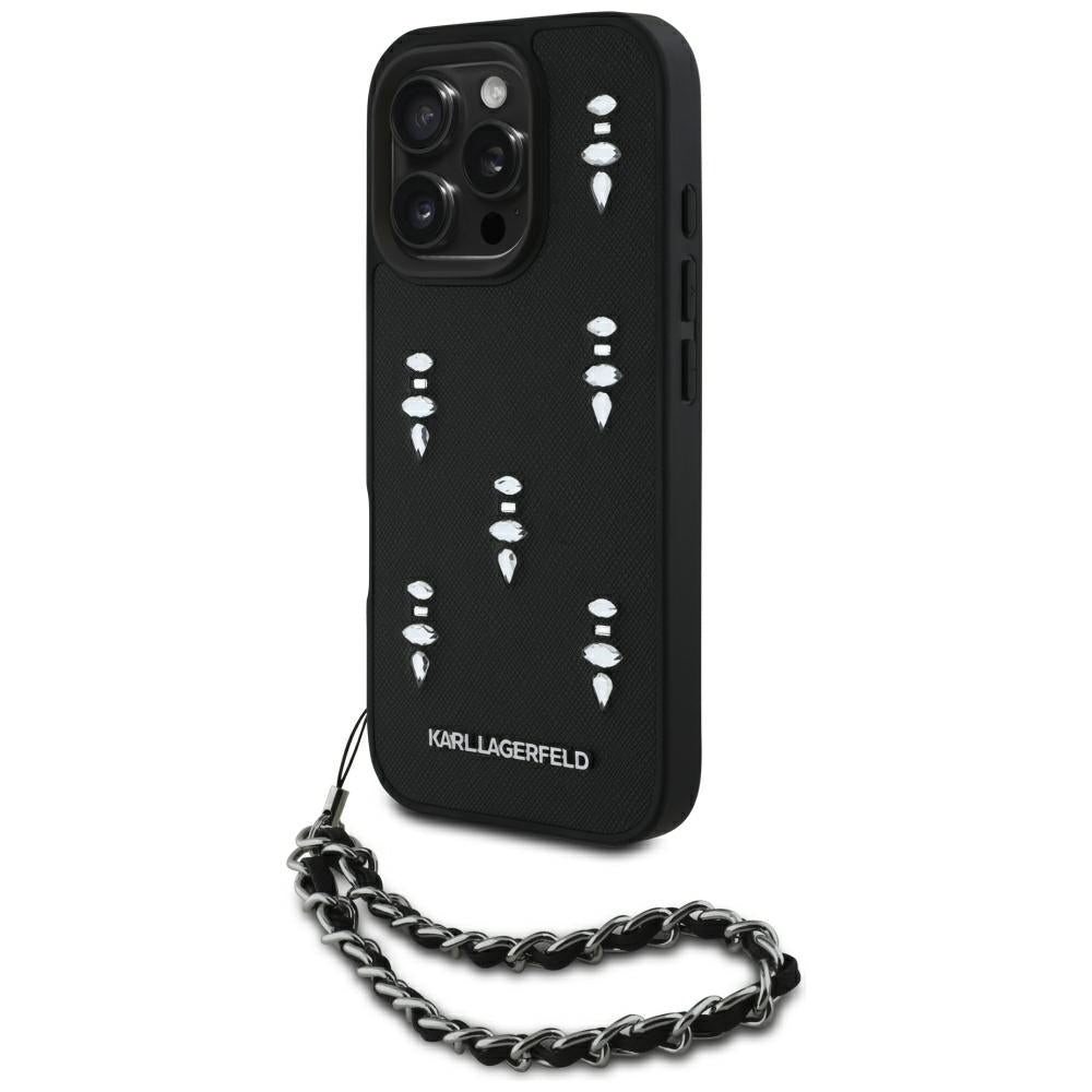 Étui pour Apple iPhone 16 Pro, Karl Lagerfeld, Saffiano Crystals & Charm, Noir