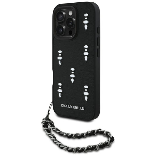 Case for Apple iPhone 16 Pro, Karl Lagerfeld, Saffiano Crystals & Charm, Black