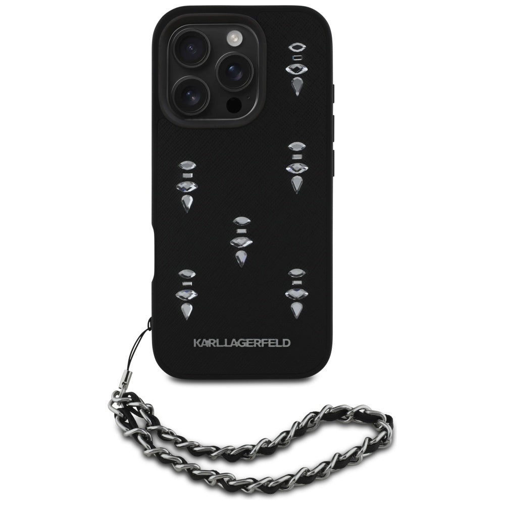 Étui pour Apple iPhone 16 Pro, Karl Lagerfeld, Saffiano Crystals & Charm, Noir