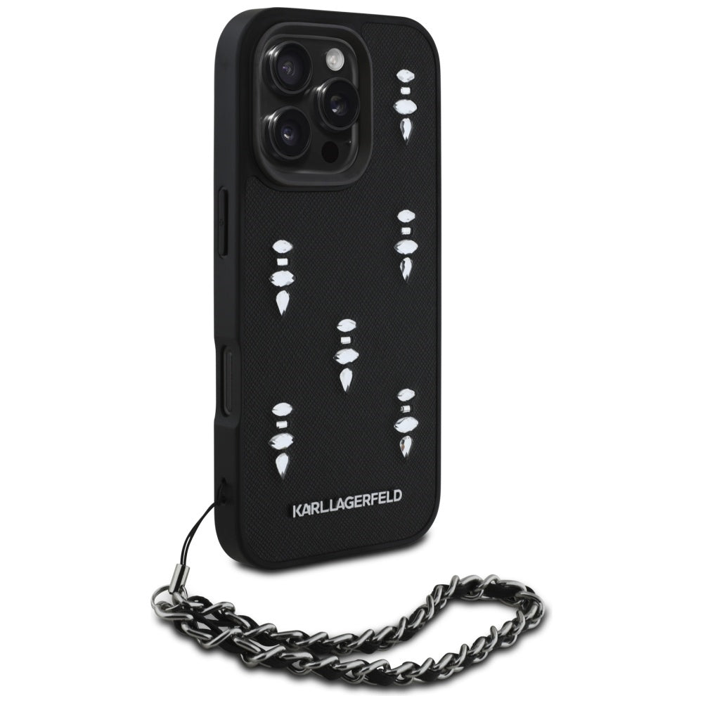 Étui pour Apple iPhone 16 Pro, Karl Lagerfeld, Saffiano Crystals & Charm, Noir