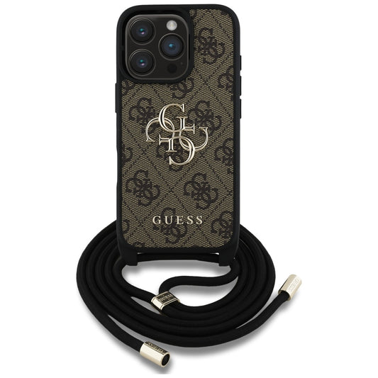 Étui pour Apple iPhone 16 Pro Max, Guess, 4G CBDY Grand Logo avec Bandoulière, Marron