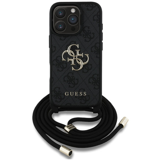 Étui pour Apple iPhone 16 Pro Max, Guess, 4G CBDY Grand Logo avec Bandoulière, Noir