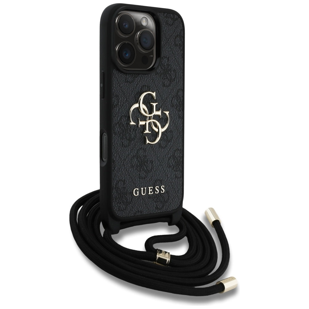 Étui pour Apple iPhone 16 Pro Max, Guess, 4G CBDY Grand Logo avec Bandoulière, Noir