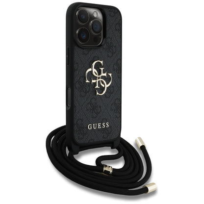 Étui pour Apple iPhone 16 Pro Max, Guess, 4G CBDY Grand Logo avec Bandoulière, Noir