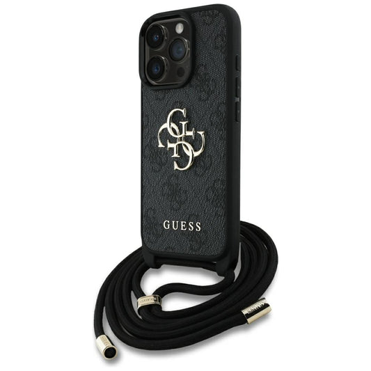 Étui pour Apple iPhone 16 Pro Max, Guess, 4G CBDY Grand Logo avec Bandoulière, Noir