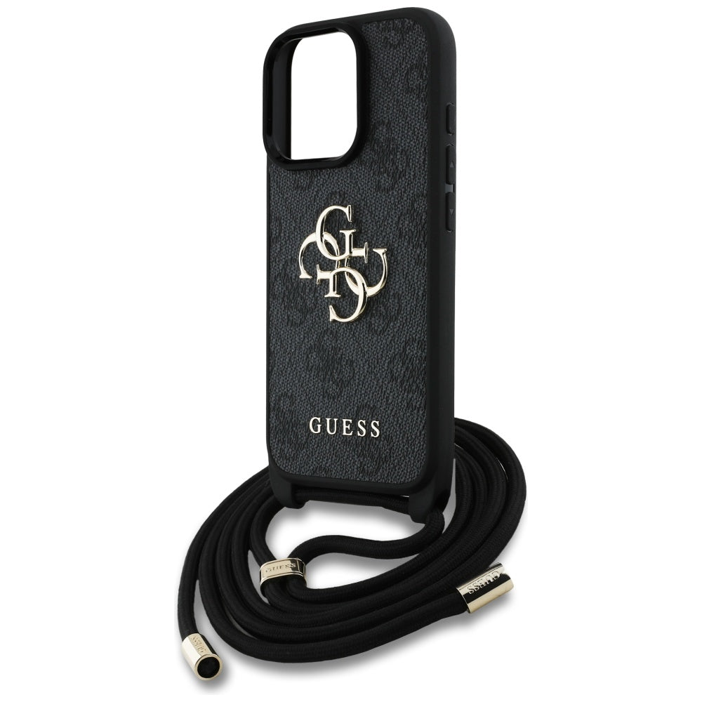 Étui pour Apple iPhone 16 Pro Max, Guess, 4G CBDY Grand Logo avec Bandoulière, Noir