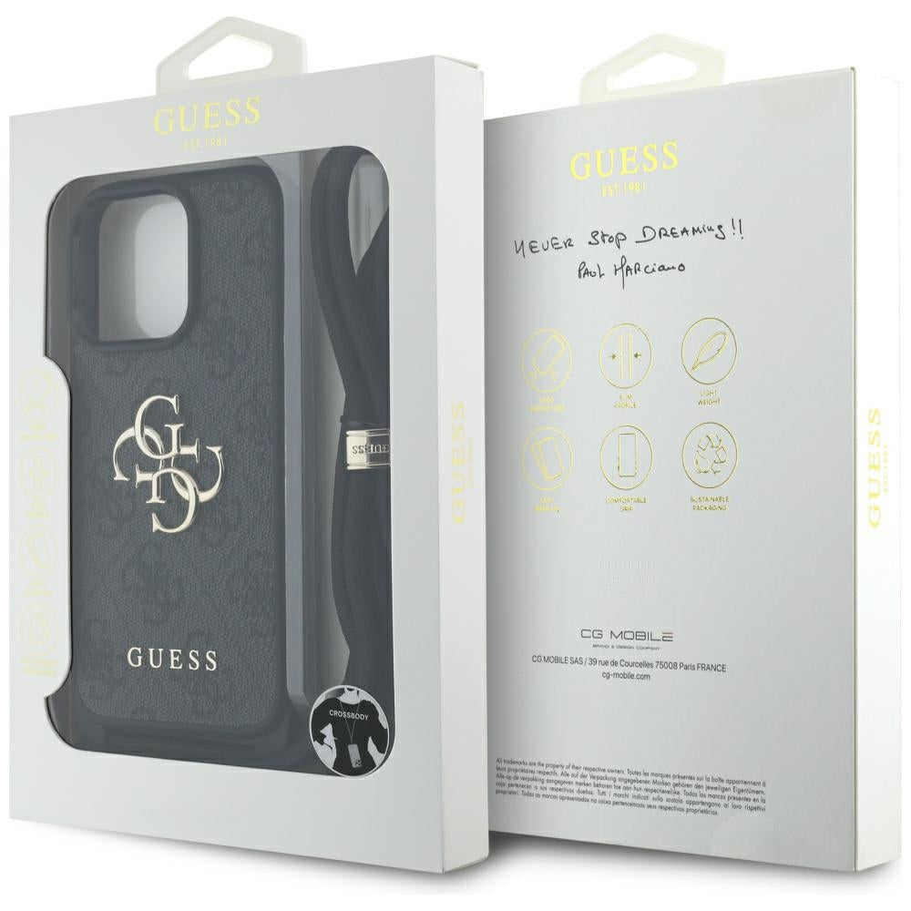 Étui pour Apple iPhone 16 Pro Max, Guess, 4G CBDY Grand Logo avec Bandoulière, Noir