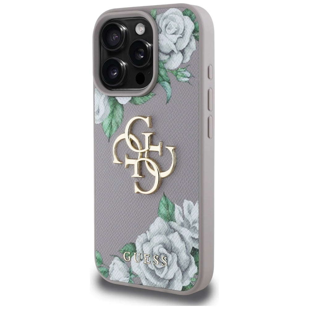 Hülle für Apple iPhone 16 Pro Max, Guess, 4G Grained Roses Big Logo, Lila