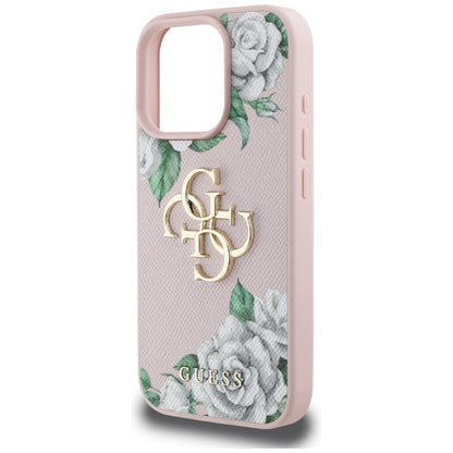 Étui pour Apple iPhone 16 Pro Max, Guess, 4G Grained Roses Big Logo, Rose