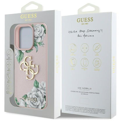 Étui pour Apple iPhone 16 Pro Max, Guess, 4G Grained Roses Big Logo, Rose