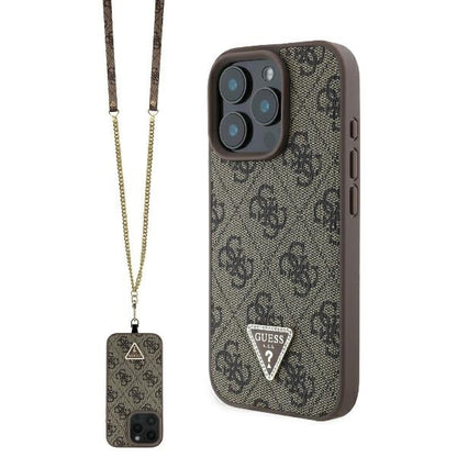 Hülle für Apple iPhone 16 Pro Max, Guess, Crossbody 4G Triangle Strass, Braun