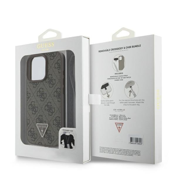 Hülle für Apple iPhone 16 Pro Max, Guess, Crossbody 4G Triangle Strass, Braun