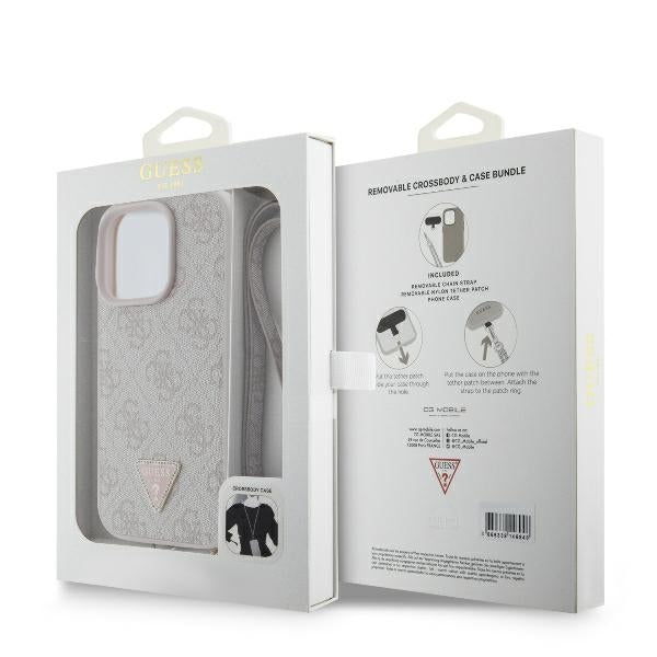 Hülle für Apple iPhone 16 Pro Max, Guess, Crossbody 4G Triangle Strass, Rosa