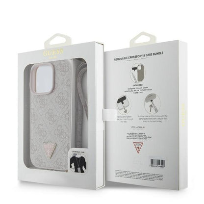 Hülle für Apple iPhone 16 Pro Max, Guess, Crossbody 4G Triangle Strass, Rosa