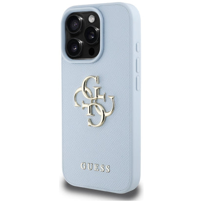 Étui pour Apple iPhone 16 Pro Max, Guess, Grained Big 4G Logo Small Classic Logo, Bleu