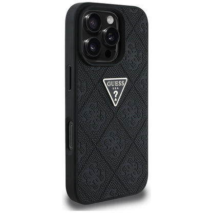 Case for Apple iPhone 16 Pro Max, Guess, Hot Stamp 4G Pattern Triangle Logo, Black