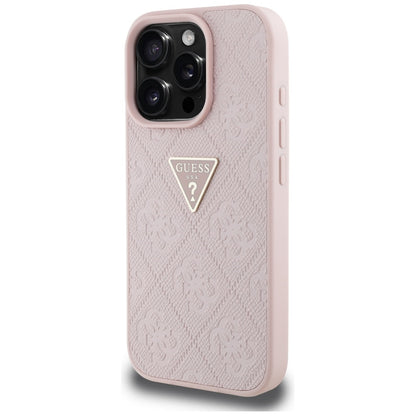Étui pour Apple iPhone 16 Pro Max, Guess, Hot Stamp 4G Pattern Triangle Logo, Rose