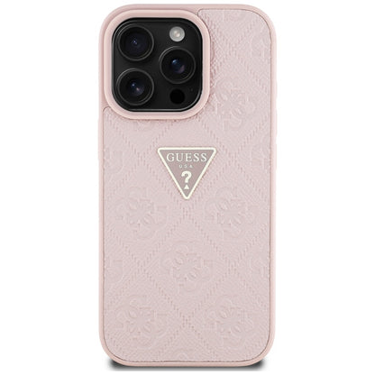 Étui pour Apple iPhone 16 Pro Max, Guess, Hot Stamp 4G Pattern Triangle Logo, Rose