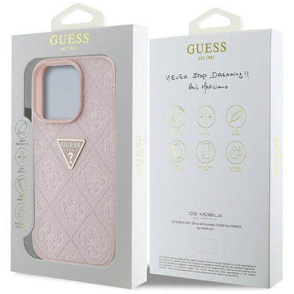 Étui pour Apple iPhone 16 Pro Max, Guess, Hot Stamp 4G Pattern Triangle Logo, Rose