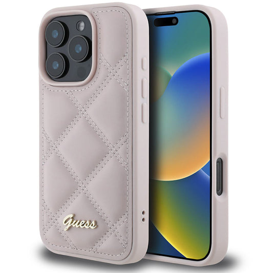 Étui pour Apple iPhone 16 Pro Max, Guess, Logo Métallique Matelassé, Rose