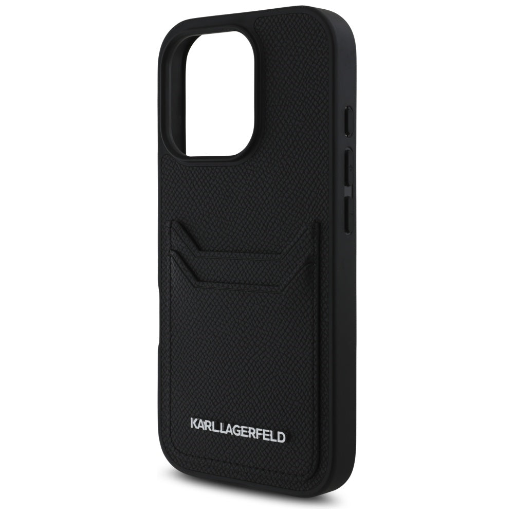Étui pour Apple iPhone 16 Pro Max, Karl Lagerfeld, Grained Cardslots, Noir