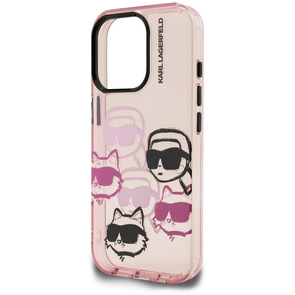 Étui pour Apple iPhone 16 Pro Max, Karl Lagerfeld, IML Luxury Multi Head Pattern, Rose
