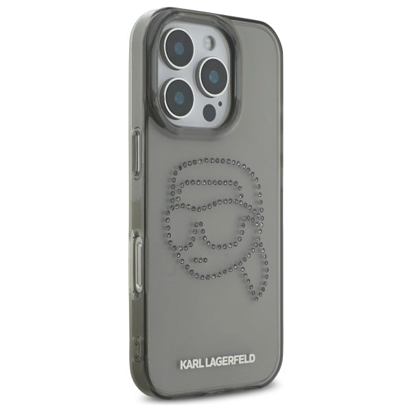 Hülle für Apple iPhone 16 Pro Max, Karl Lagerfeld, IML Rhinestones Karl's Head, Schwarz