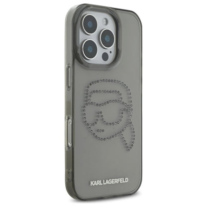 Hülle für Apple iPhone 16 Pro Max, Karl Lagerfeld, IML Rhinestones Karl's Head, Schwarz