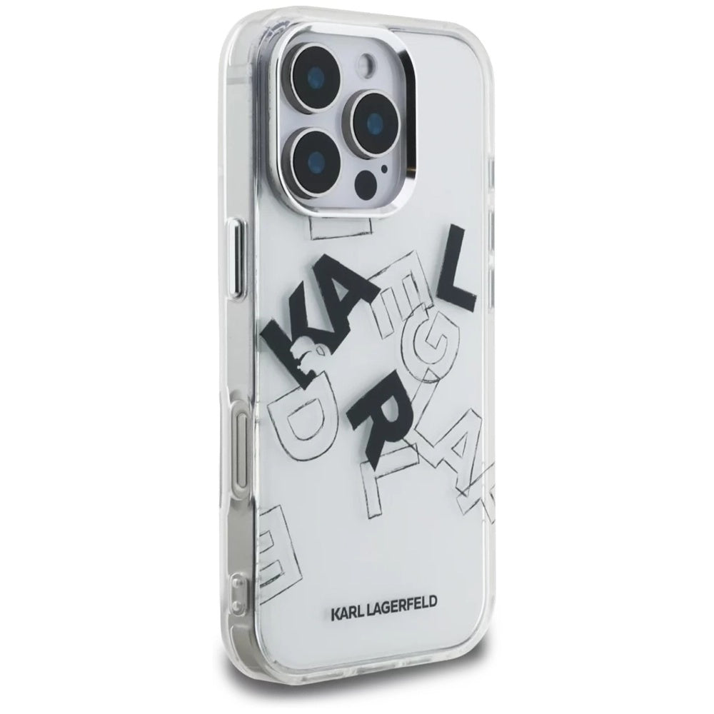 Étui pour Apple iPhone 16 Pro Max, Karl Lagerfeld, Logo Graphique Esquissé IML, Transparent