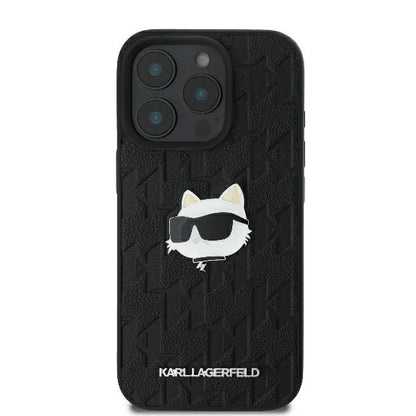 Étui pour Apple iPhone 16 Pro Max, Karl Lagerfeld, Monogramme Tête de Choupette, Noir