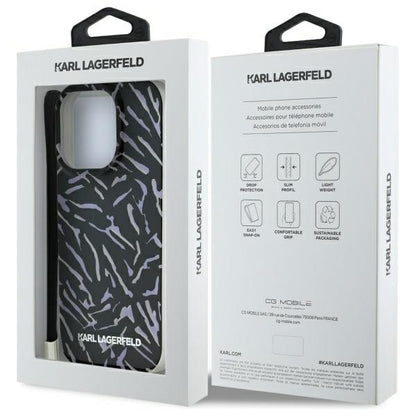 Étui pour Apple iPhone 16 Pro Max, Karl Lagerfeld, Zebra with Cord Strap, Violet