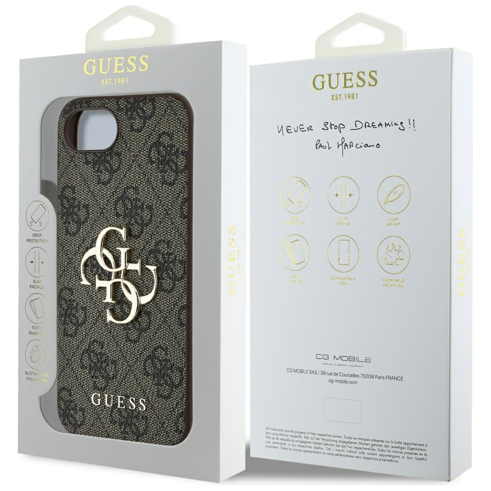Étui pour Apple iPhone 16e, Guess, 4G Big Logo, Marron