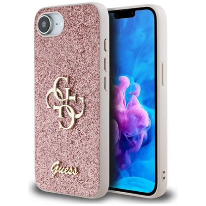 Étui pour Apple iPhone 16e, Guess, Fixed Glitter Big 4G, Rose