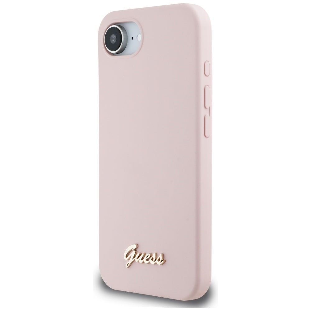 Hülle für Apple iPhone 16e, Guess, Script Metal Logo, Rosa