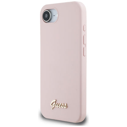 Hülle für Apple iPhone 16e, Guess, Script Metal Logo, Rosa