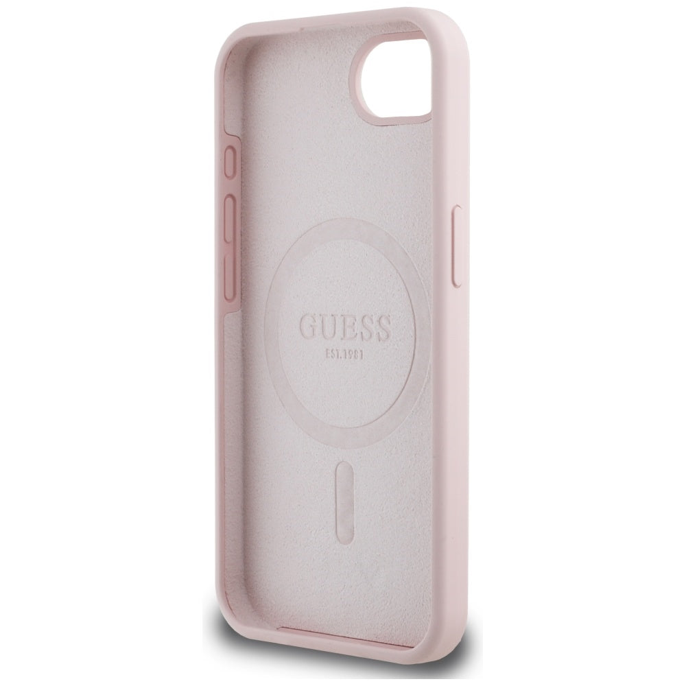 Hülle für Apple iPhone 16e, Guess, Script Metal Logo, Rosa
