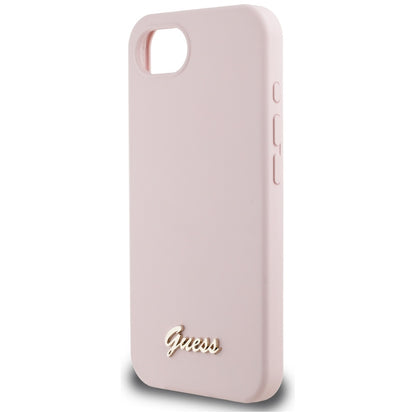 Hülle für Apple iPhone 16e, Guess, Script Metal Logo, Rosa