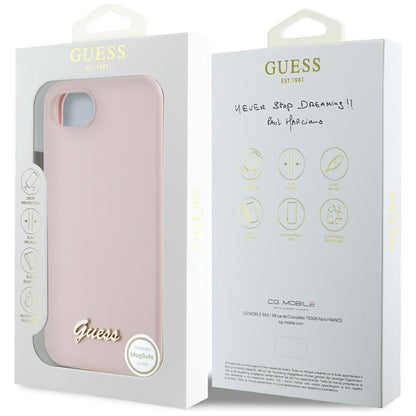Hülle für Apple iPhone 16e, Guess, Script Metal Logo, Rosa