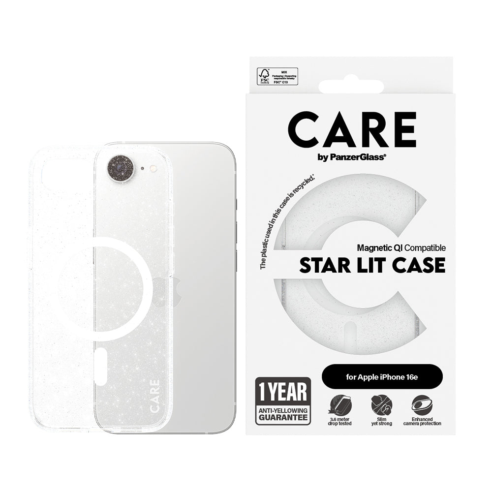 Étui pour Apple iPhone 16e, PanzerGlass, Care Urban Combat Star Lit, Transparent Blanc