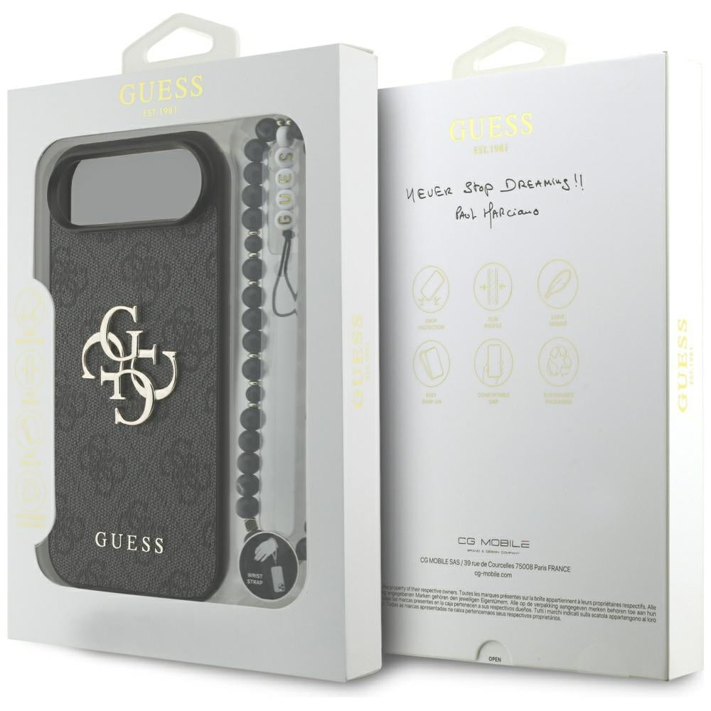 Étui pour Apple iPhone 17 Air, Guess, 4G Classic Logo avec Sangle, Noir