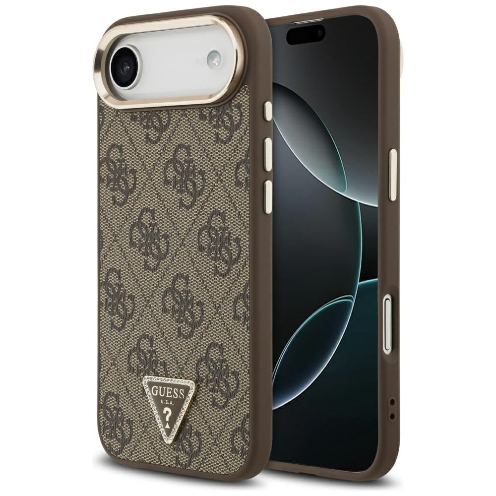 Étui pour Apple iPhone 17 Air, Guess, Logo Triangle 4G, Marron Doré