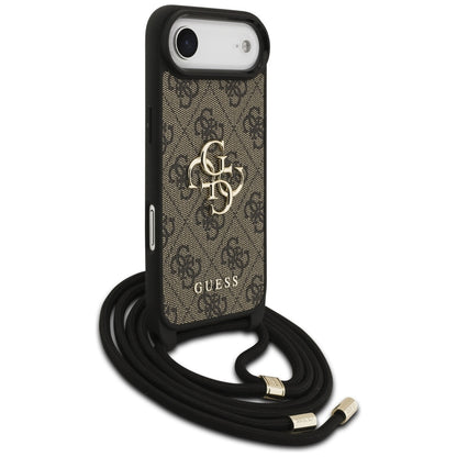 Étui pour Apple iPhone 17 Air, Guess, Crossbody Cord 4G Big Log, Marron