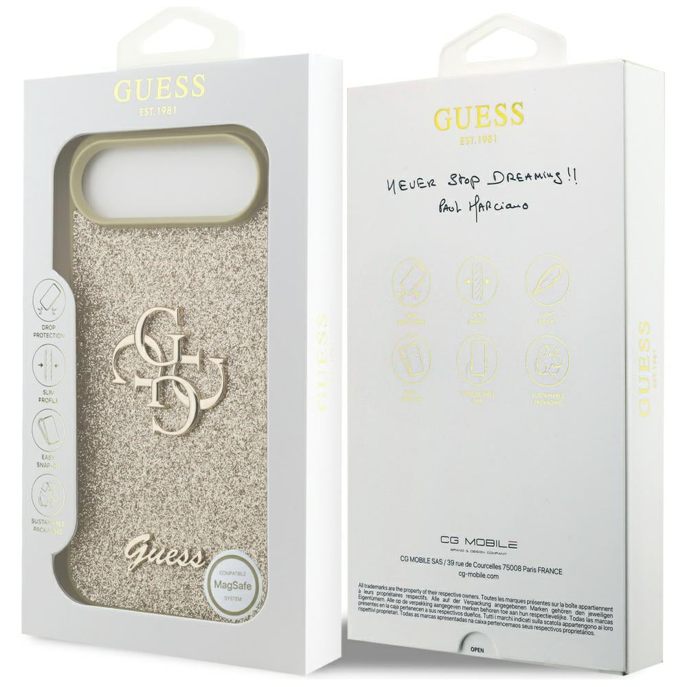 Hülle für Apple iPhone 17 Air, Guess, Fixed Glitter Big 4G, Goldfarben